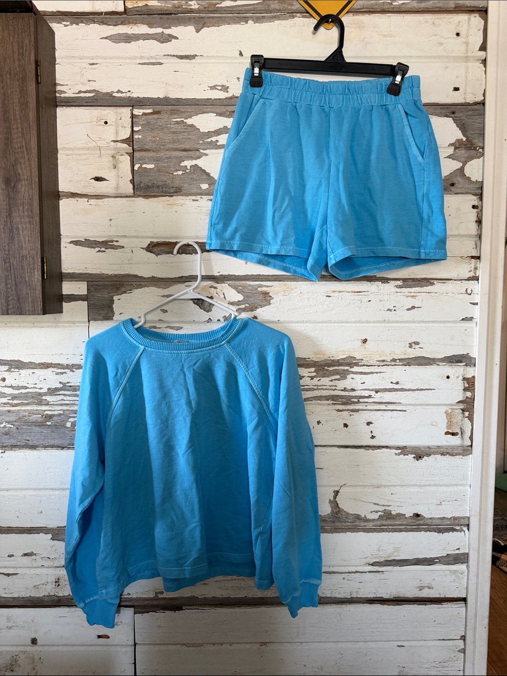 Zenana Outfitters Blue Crewneck Sweatshirt and Matching Shorts Set